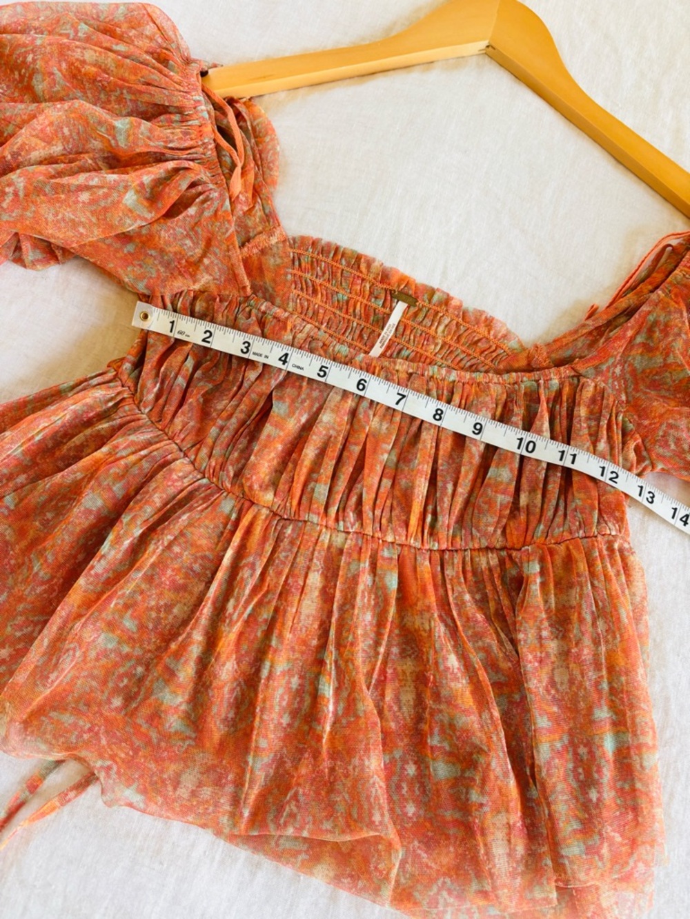 Free People Orange Floral Square-Neck Puff Sleeve Penelope Top - Picture 8 of 9